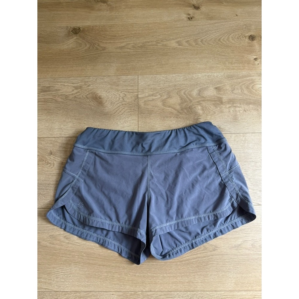 ATHLETA Size Small Womens Gray-blue athletic Lined Zip Pocket Running Shorts